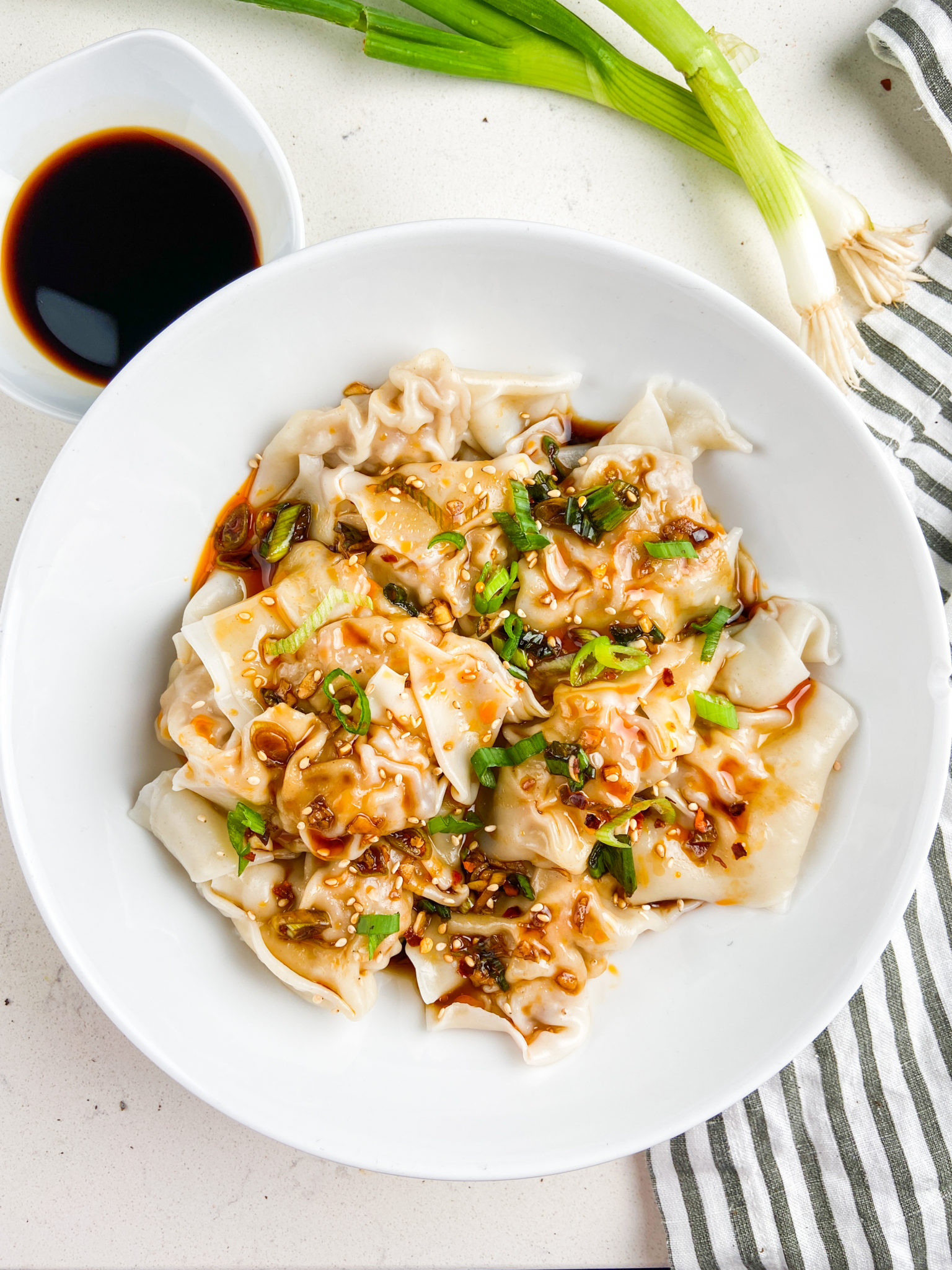 Shrimp And Pork Wontons In Spicy Sauce Life S Ambrosia