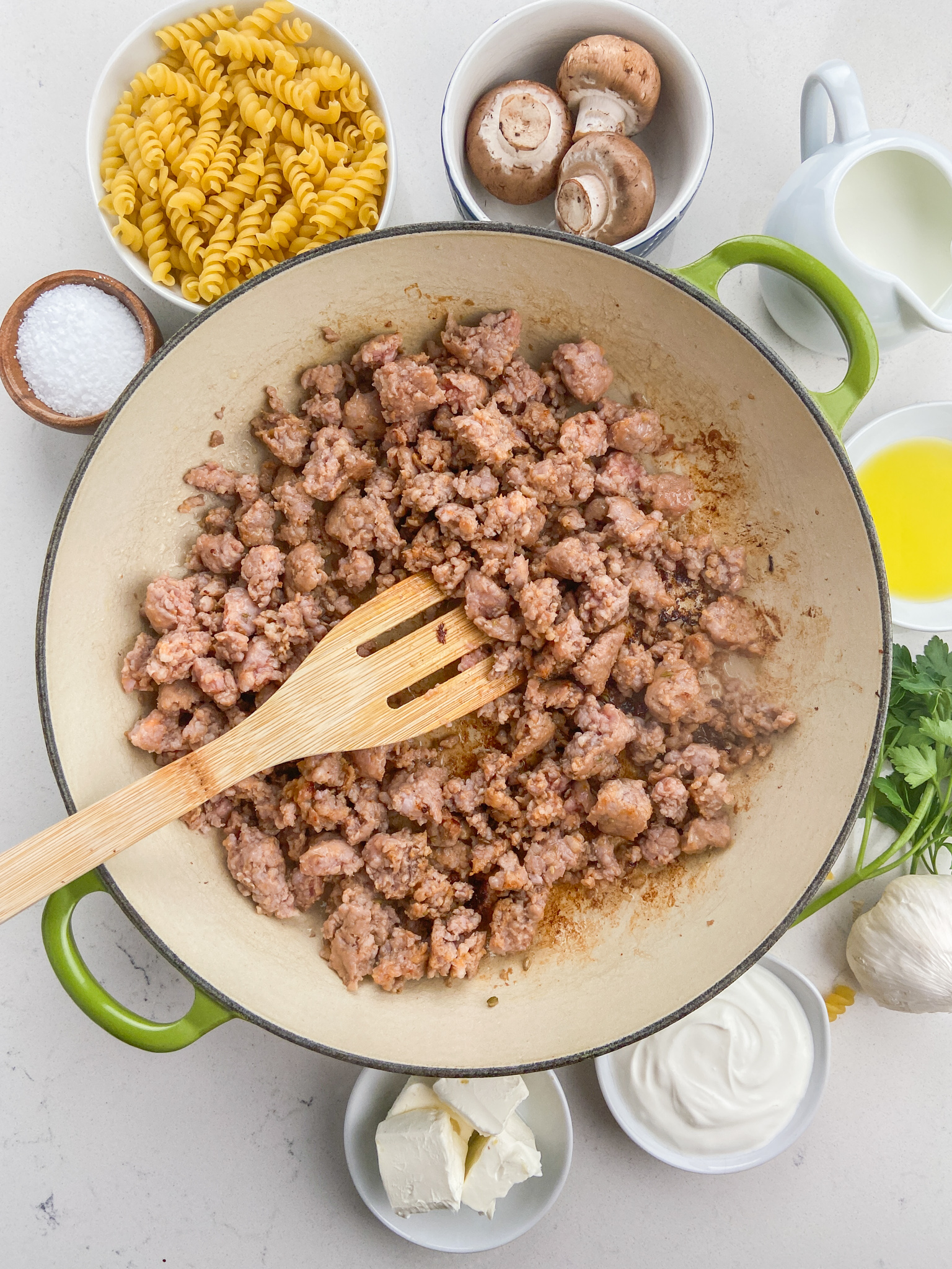 Creamy Mushroom And Sausage Pasta Life S Ambrosia