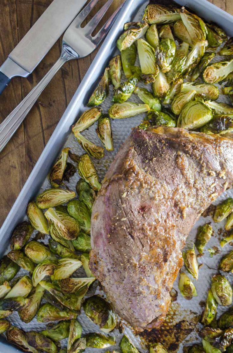 One Pan Roasted Beef Tri Tip Brussels Sprouts Life S Ambrosia