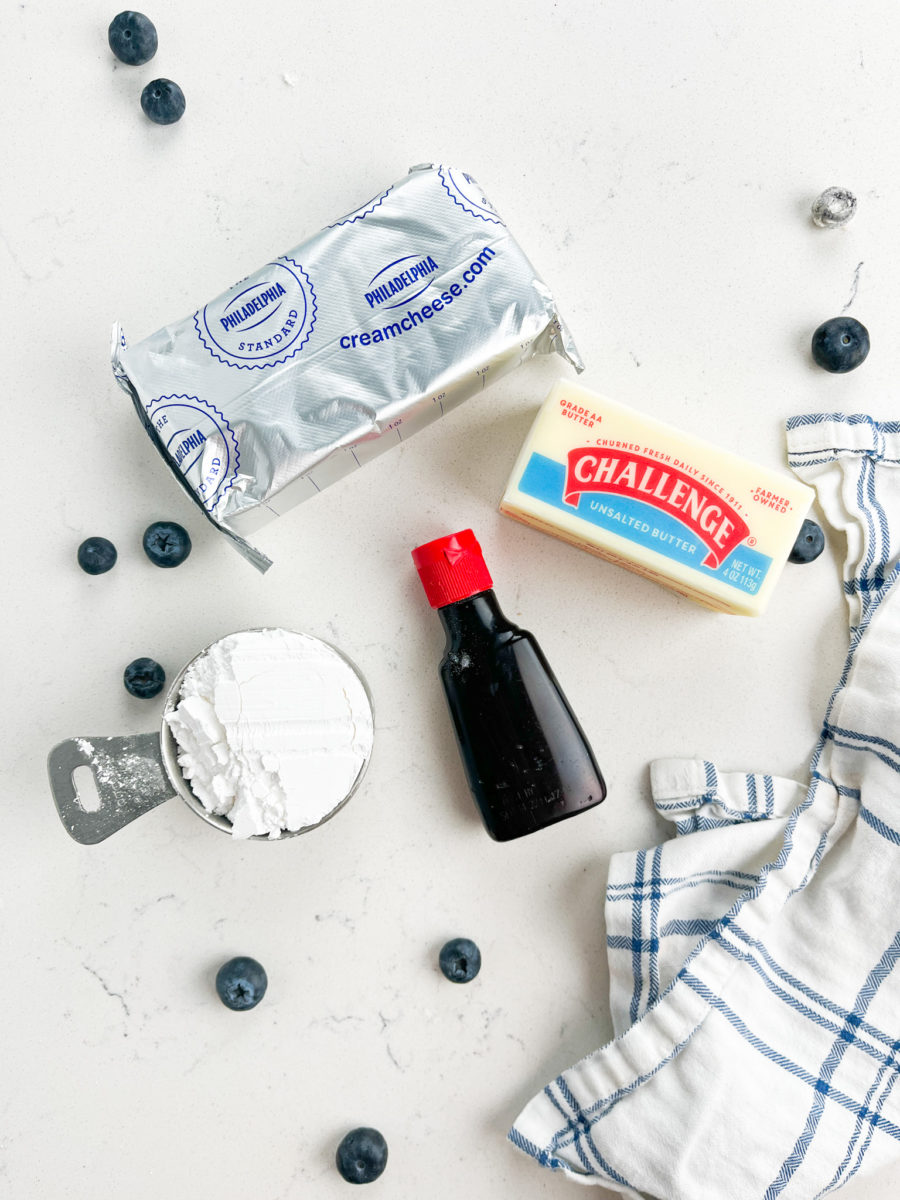 Cream cheese frosting ingredients on white background. 