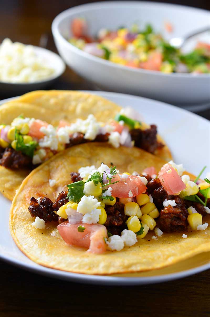 Chorizo Tacos With Sweet Corn Salsa Life S Ambrosia