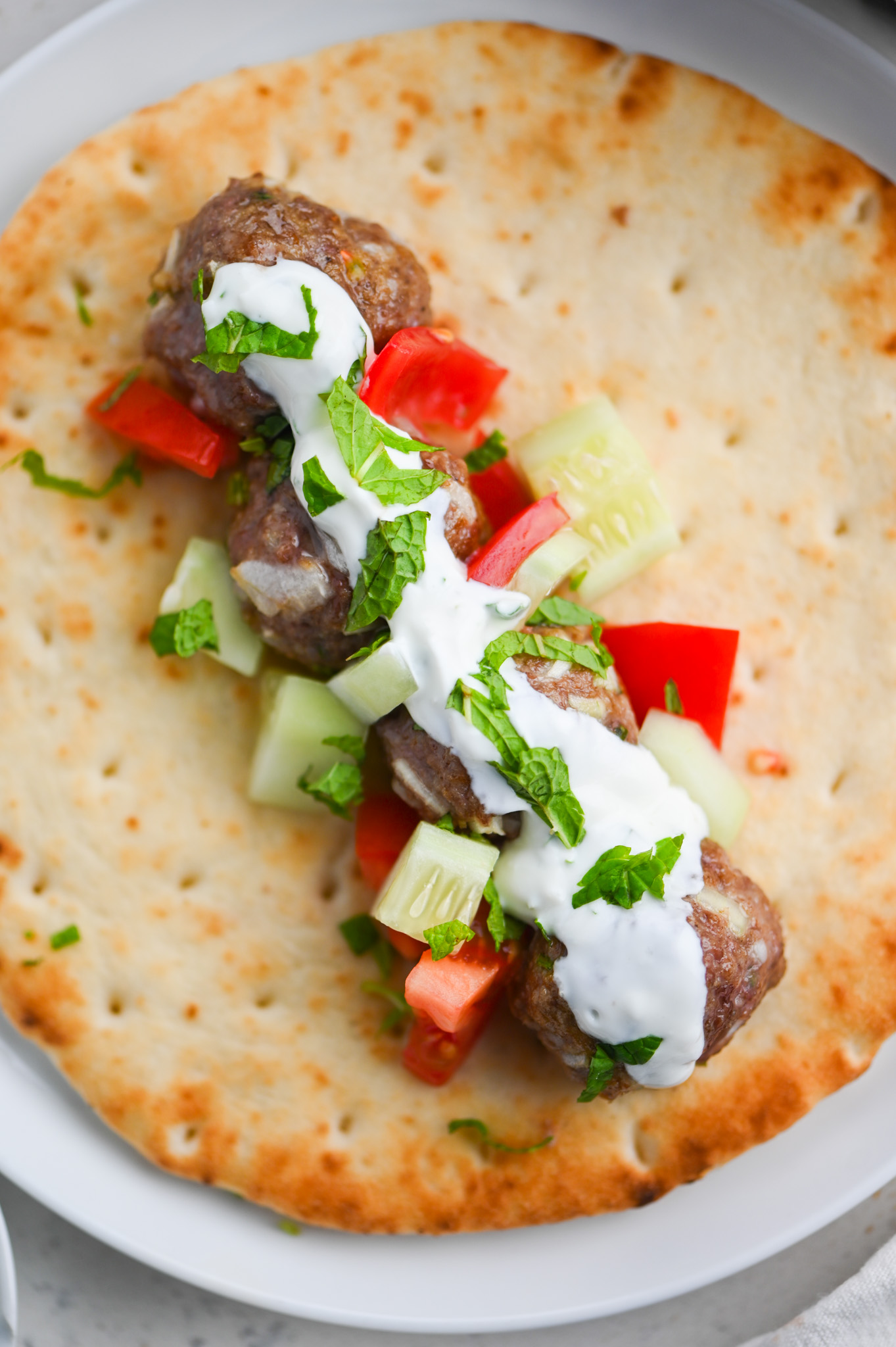 Lamb Meatball Gyro with Mint Yogurt Sauce - Life's Ambrosia