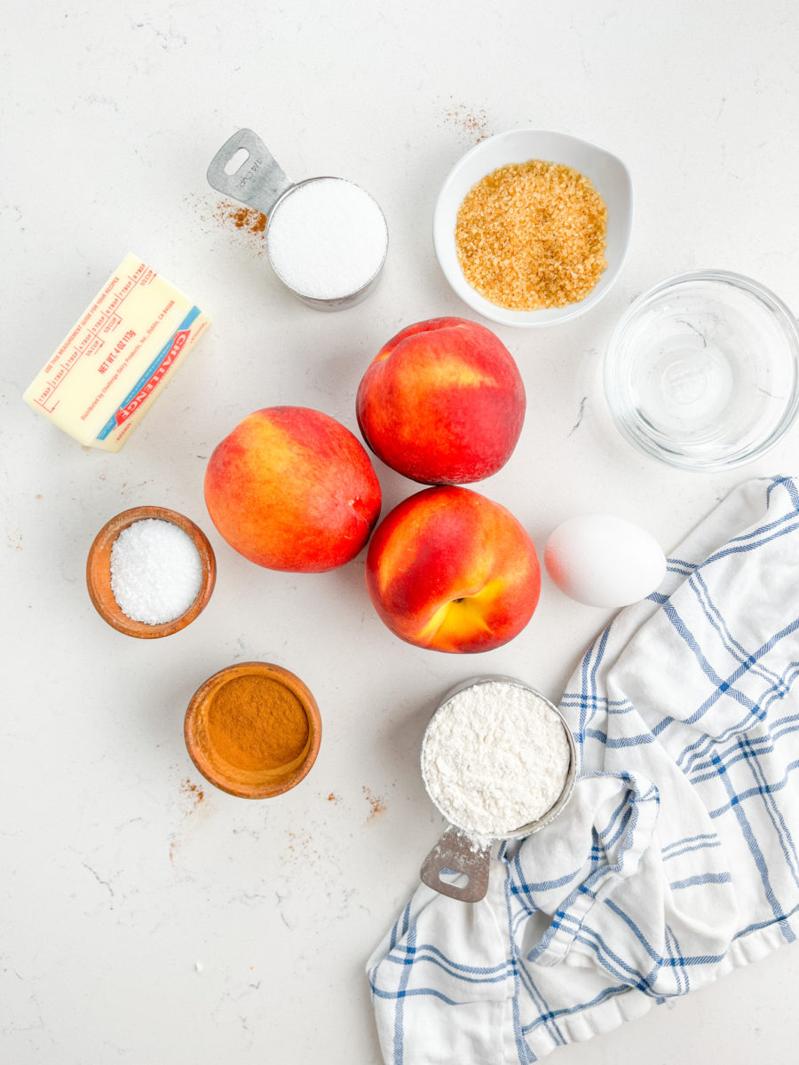 Peach Galette Ingredients on white background. 