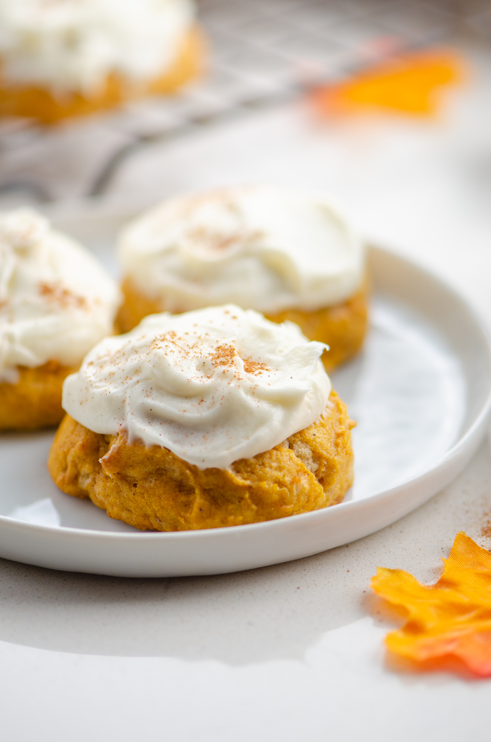 Pumpkin Cookies with Cream Cheese Frosting - Life's Ambrosia