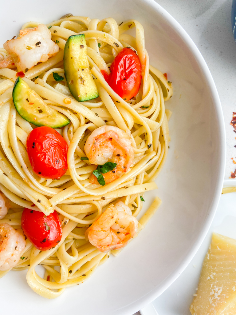 Shrimp Linguine with Zucchini and Tomatoes - Life's Ambrosia