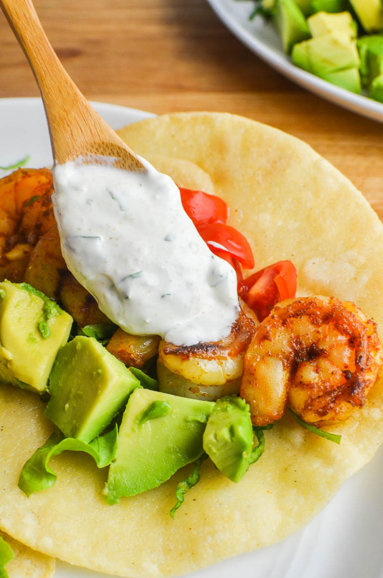 Shrimp Tacos with Cilantro Lime Sauce Recipe {VIDEO} | Life's Ambrosia