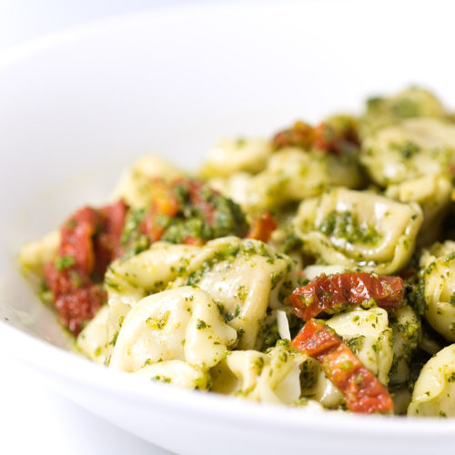 Cheese Tortellini with Pesto and Sun Dried Tomatoes - Life's Ambrosia