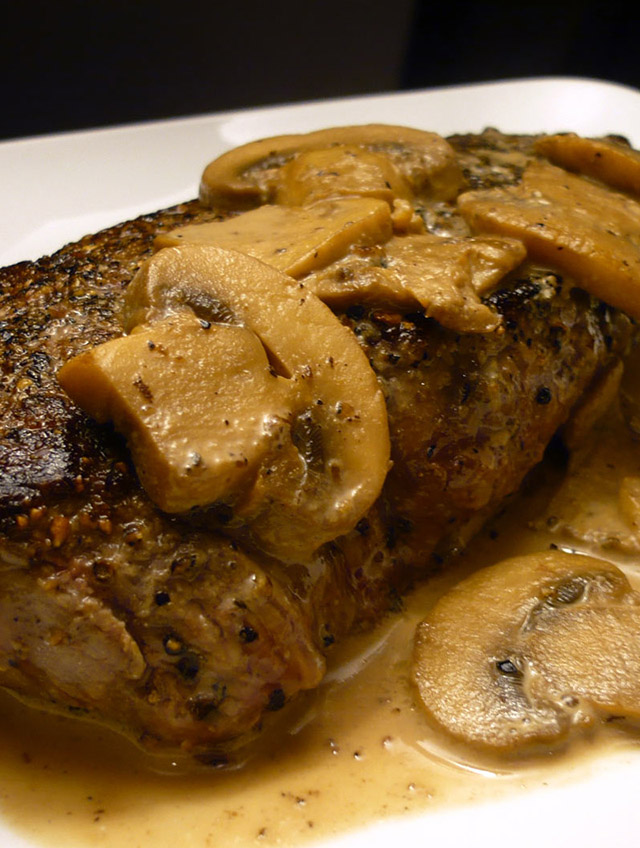 Peppercorn Crusted Top Sirloin with Mushroom Cream Sauce - Life's Ambrosia