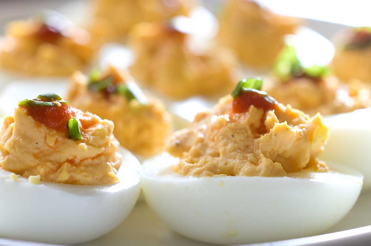 Sriracha Deviled Eggs - Life's Ambrosia