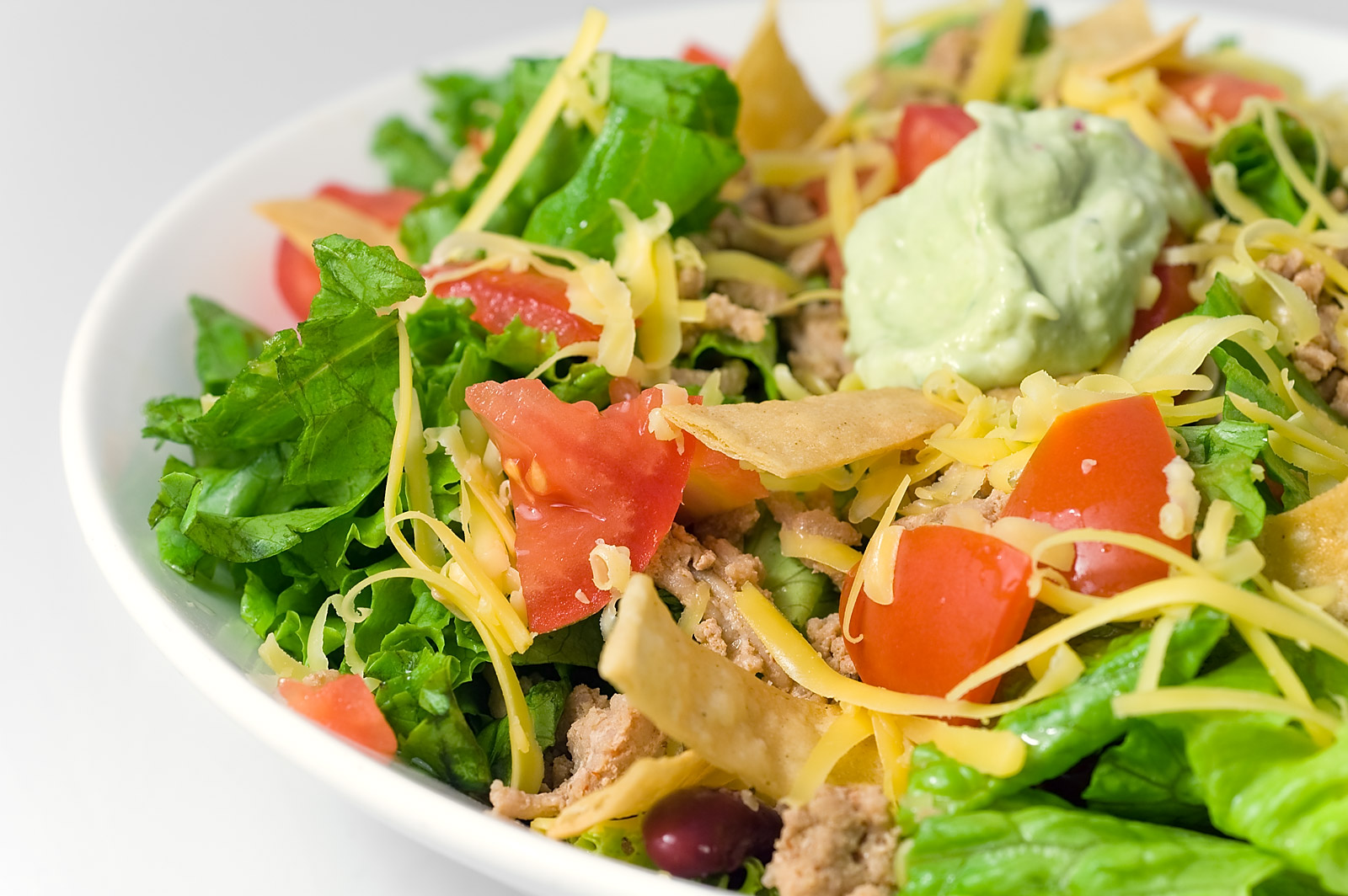 Taco salad bowl with green goddess dressing