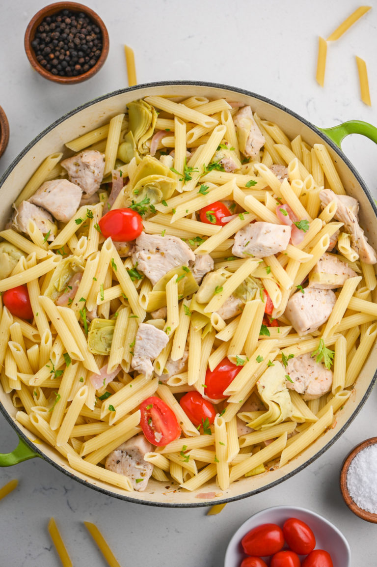 Chicken Penne with Artichokes and Tomatoes - Life's Ambrosia