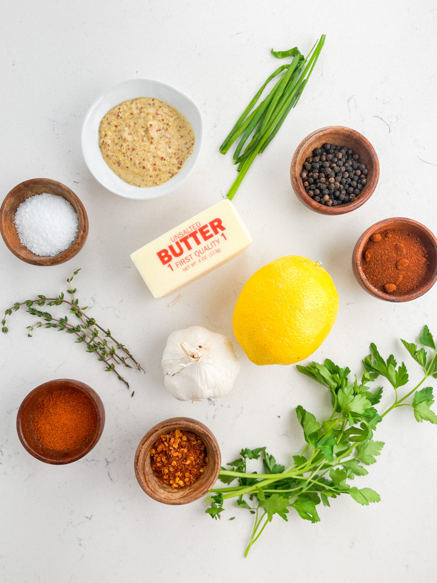 Cowboy butter ingredients on white background. 