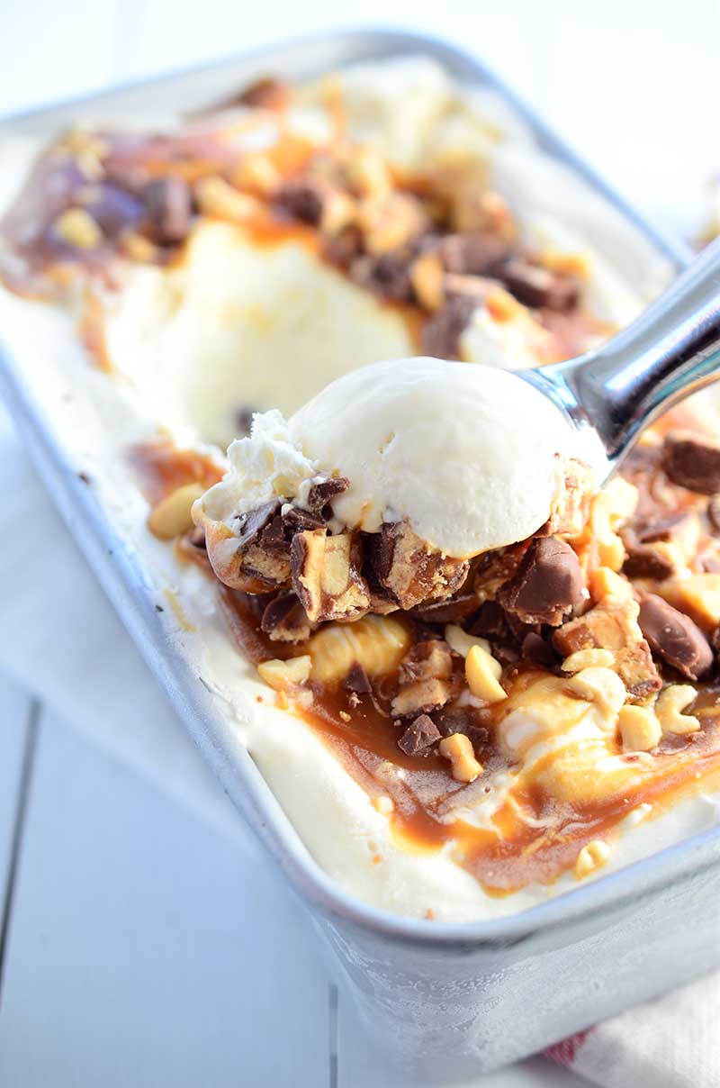 No Churn Snickers Ice Cream - Life's Ambrosia