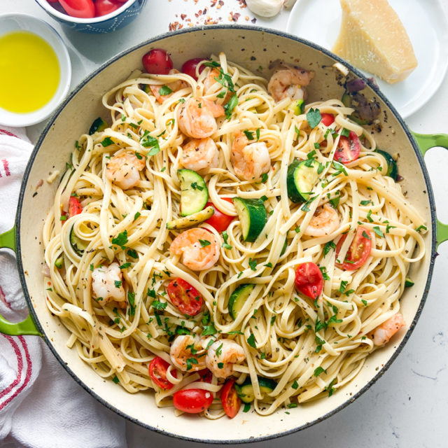 Shrimp Linguine with Zucchini and Tomatoes - Life's Ambrosia