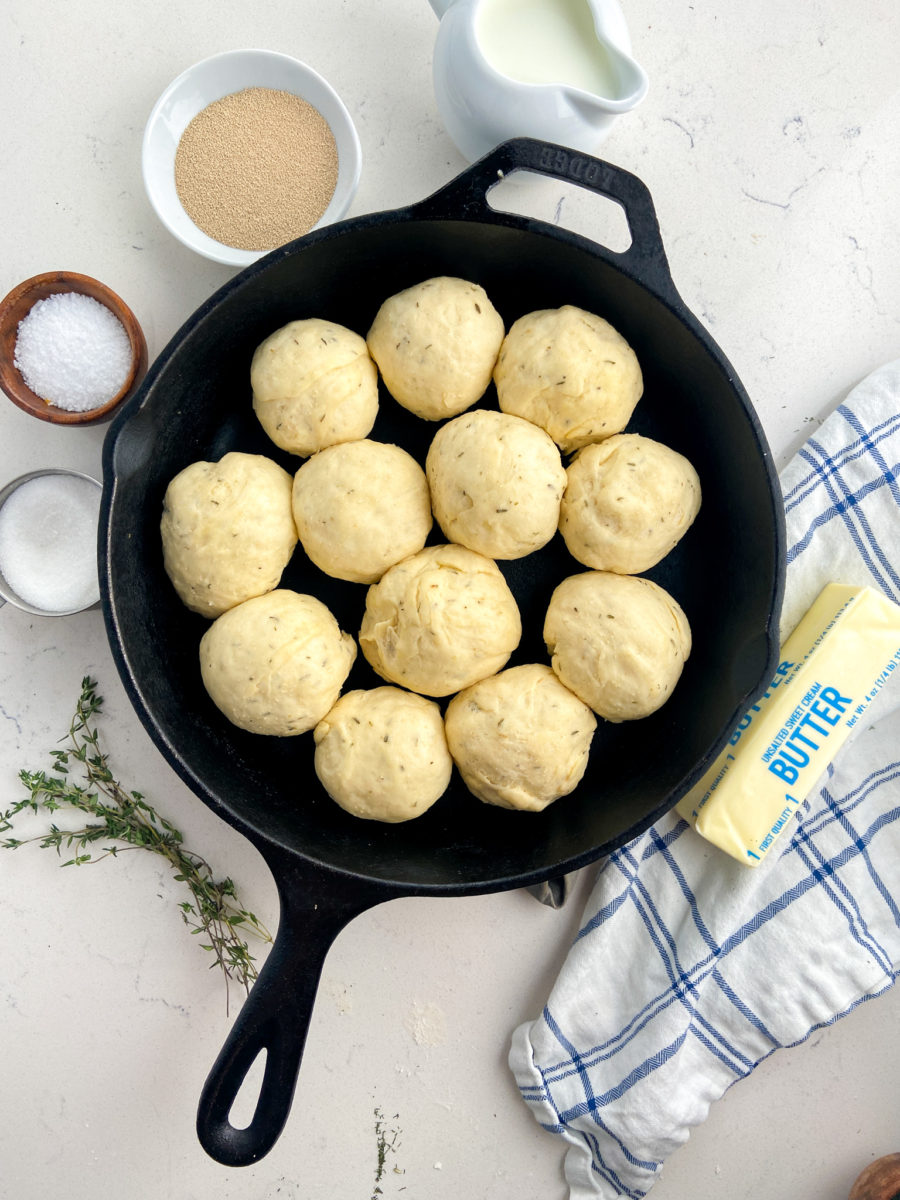 Rolls in cast iron skillet. 